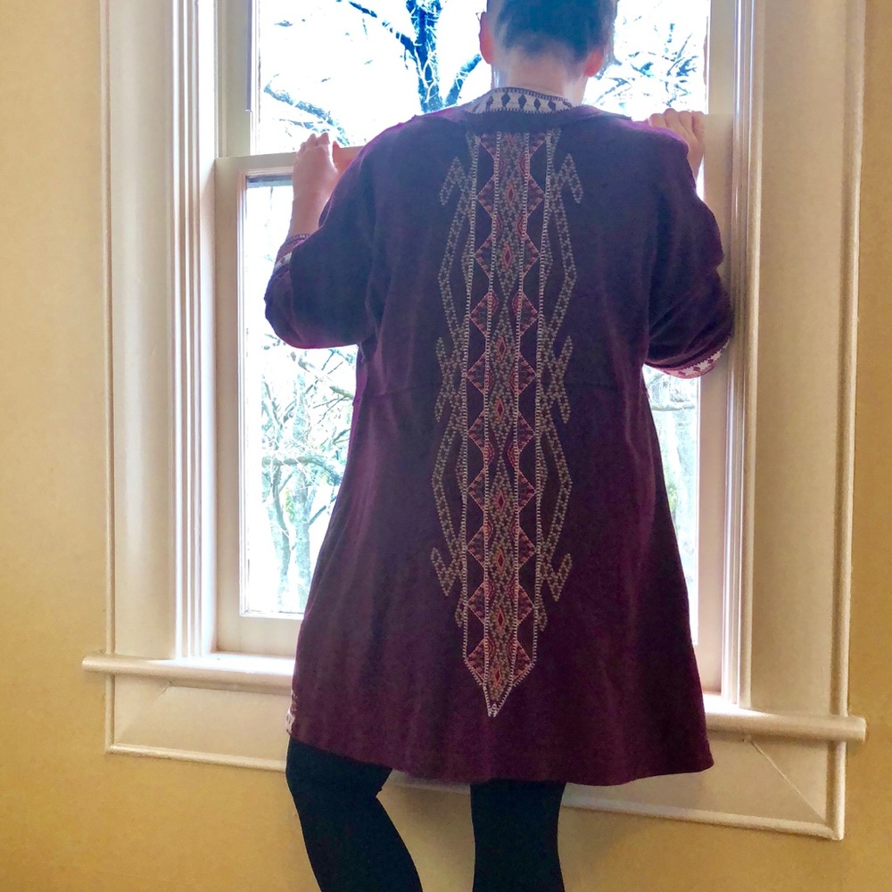 Johnny Was Maroon Embroidered Cardigan Jacket Med
